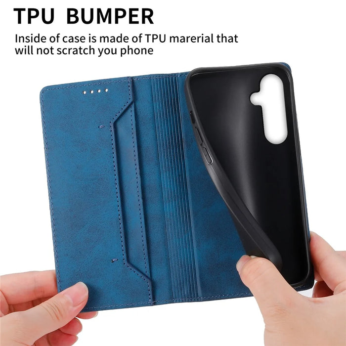 DF-05 For Samsung Galaxy S24 FE Case RFID Blocking PU Leather Phone Cover - Blue - 6