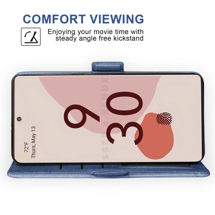 For Google Pixel 6a Jeans Cloth Texture PU Leather Stand Cover Built-in Rotating Card Slot Phone Case Wallet - Blue - 3
