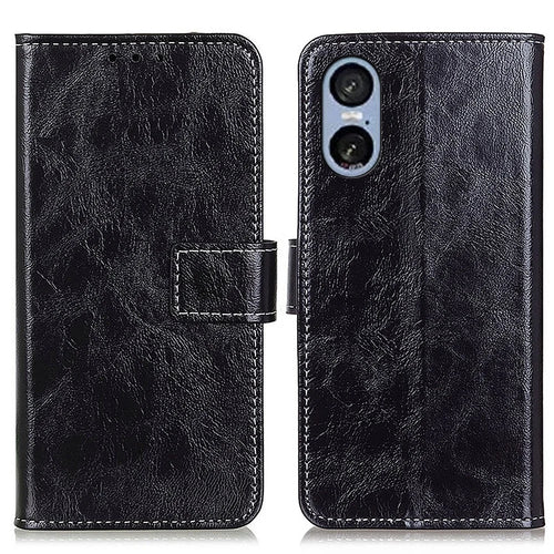 For Sony Xperia 5 VI Case Crazy Horse Texture Leather Phone Wallet Cover - Black - 1