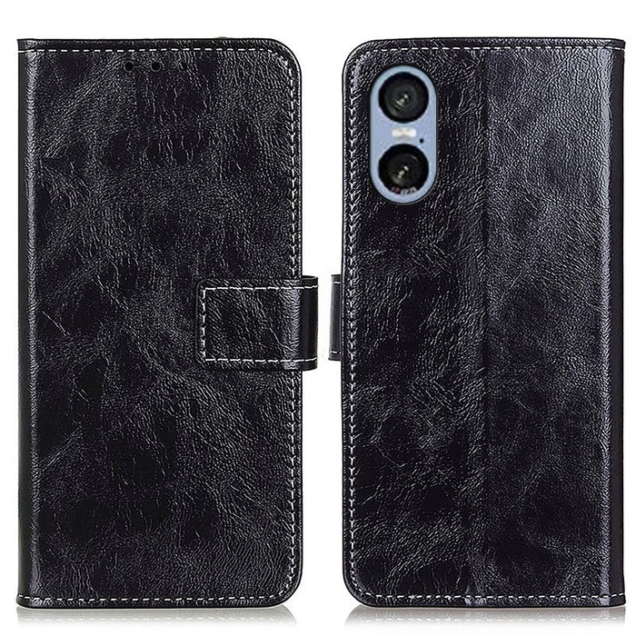 For Sony Xperia 5 VI Case Crazy Horse Texture Leather Phone Wallet Cover - Black - 1