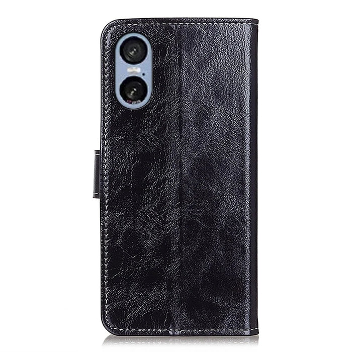 For Sony Xperia 5 VI Case Crazy Horse Texture Leather Phone Wallet Cover - Black - 6