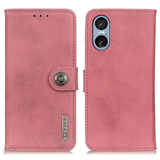 KHAZNEH For Sony Xperia 5 VI Wallet Case Cowhide Texture Leather Flip Phone Cover - Pink - 1