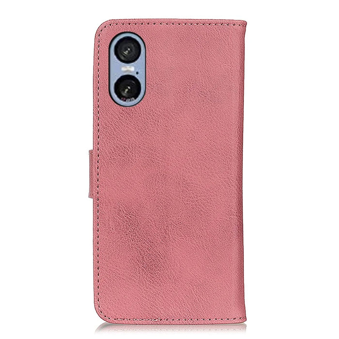 KHAZNEH For Sony Xperia 5 VI Wallet Case Cowhide Texture Leather Flip Phone Cover - Pink - 7