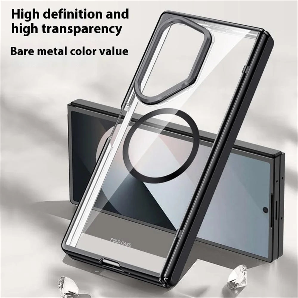 For Samsung Galaxy Z Fold6 5G Clear Case PC+Acrylic Kickstand Magnetic Phone Cover with Screen Film - Black - 2