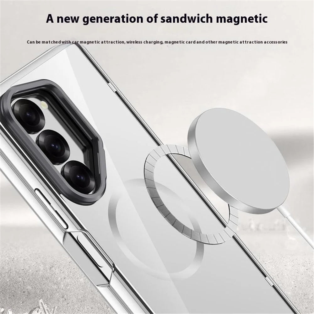For Samsung Galaxy Z Fold6 5G Magnetic Clear Case with Anti-Spy Screen Film PC+Acrylic Kickstand Phone Cover - Silver - 2
