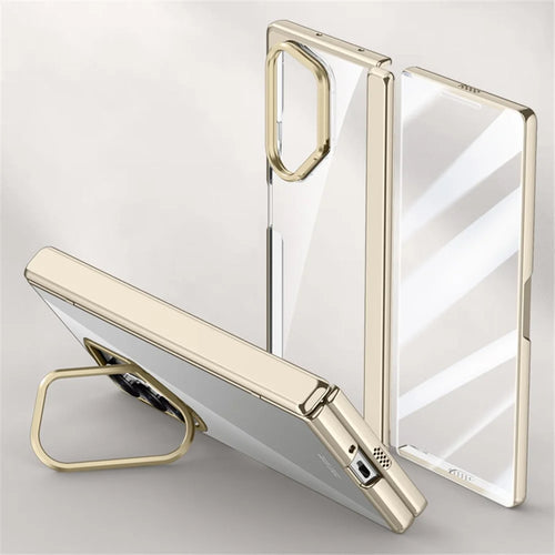 For Samsung Galaxy Z Fold6 5G Kickstand Case PC+Acrylic Clear Phone Cover with HD Screen Film - Titanium Grey - 1