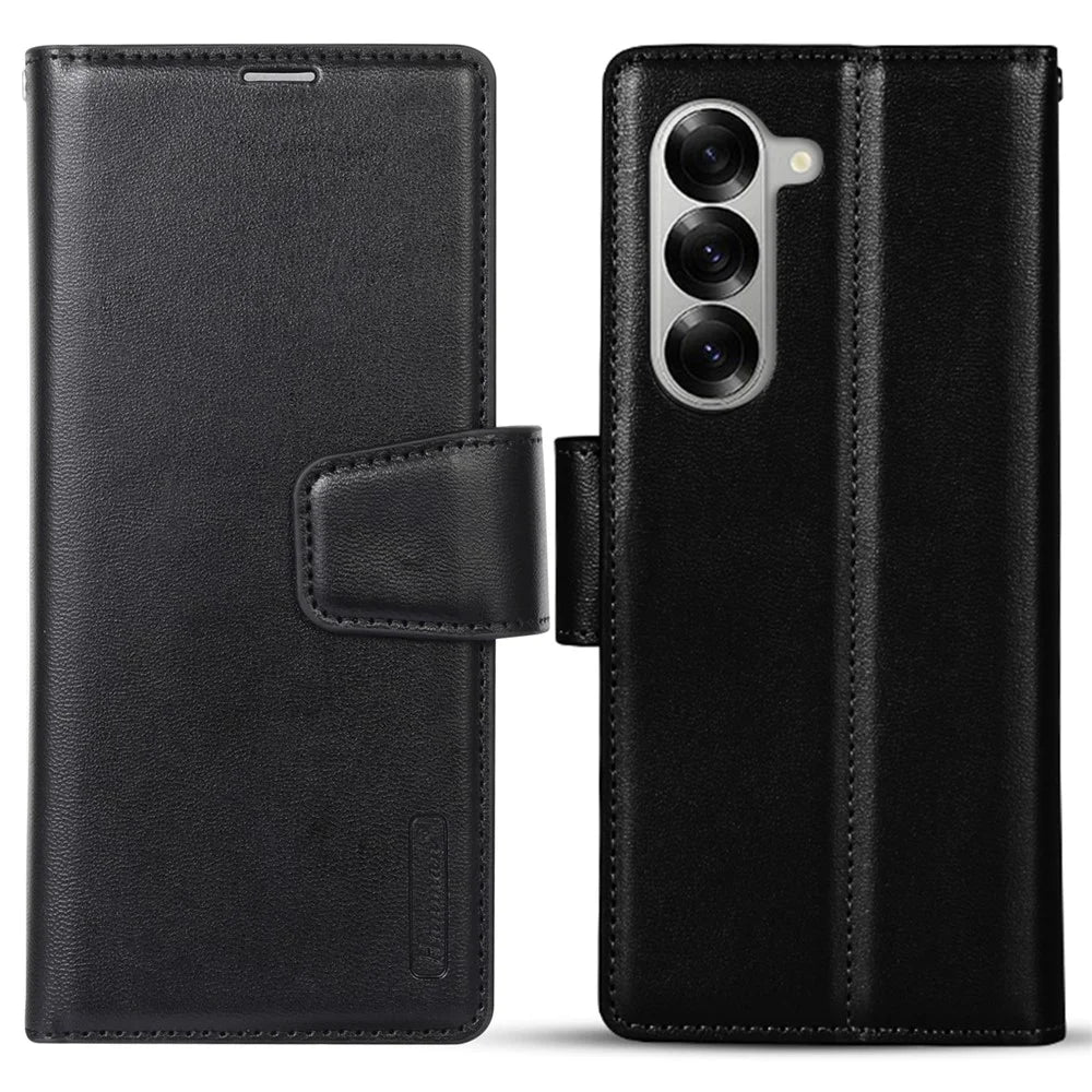 HANMAN Mill Series Flip Cover for Samsung Galaxy Z Fold6 5G Wallet Phone Case PU Leather Stand Shell - Black - 1