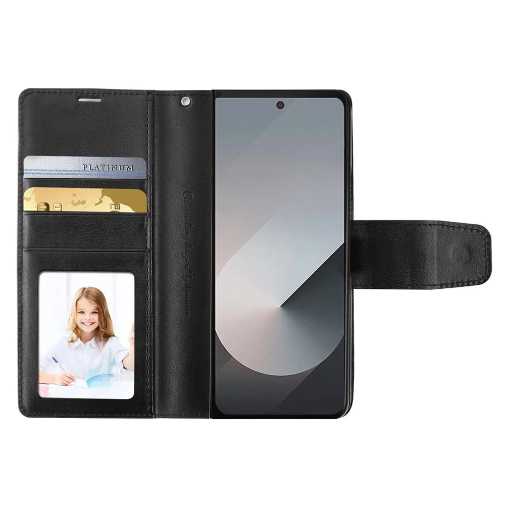 HANMAN Mill Series Flip Cover for Samsung Galaxy Z Fold6 5G Wallet Phone Case PU Leather Stand Shell - Black - 2