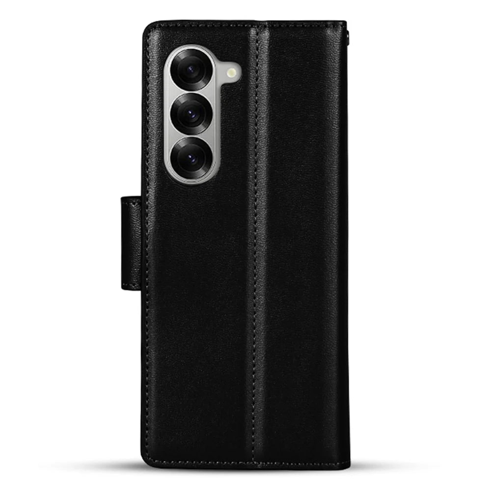 HANMAN Mill Series Flip Cover for Samsung Galaxy Z Fold6 5G Wallet Phone Case PU Leather Stand Shell - Black - 5
