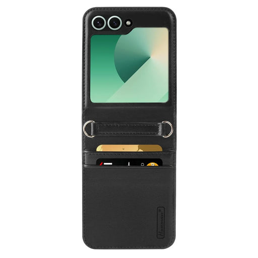 HANMAN Mill Series Flip Cover for Samsung Galaxy Z Flip7 FE 5G / Z Flip6 5G Case PU Leather Phone Cover with Card Slot - Black - 1
