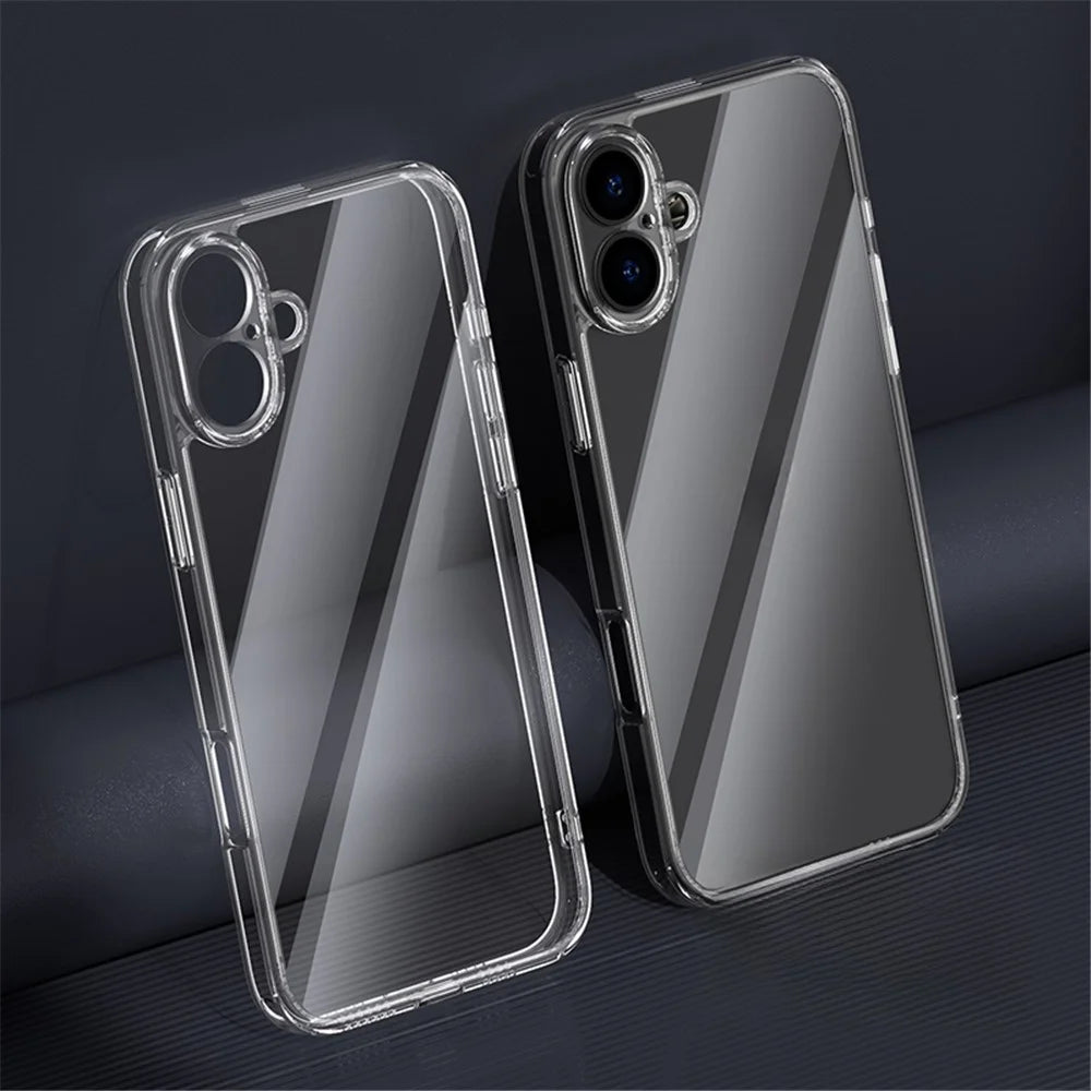 For iPhone 16 Plus Case TPU+Tempered Glass Transparent Phone Cover - 1