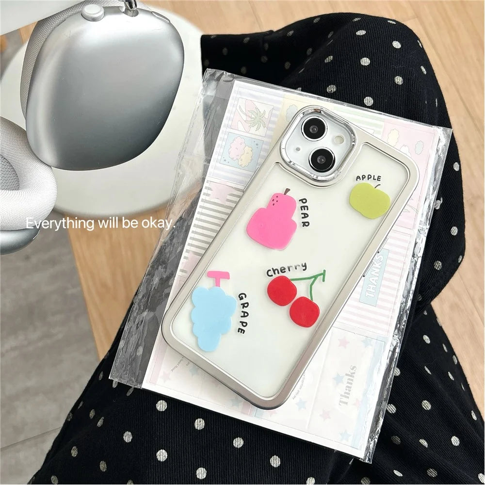 For iPhone 15 Case Silver Edge Pattern Design PC+TPU Phone Cover - Colorful Fruits - 5
