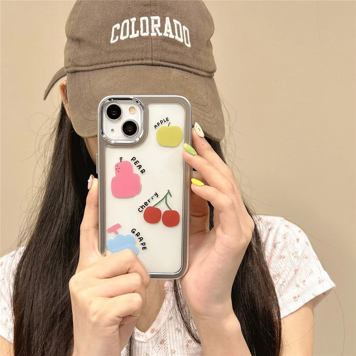For iPhone 13 Case PC+TPU Phone Cover Silver Edge Pattern Design - Colorful Fruits - 2