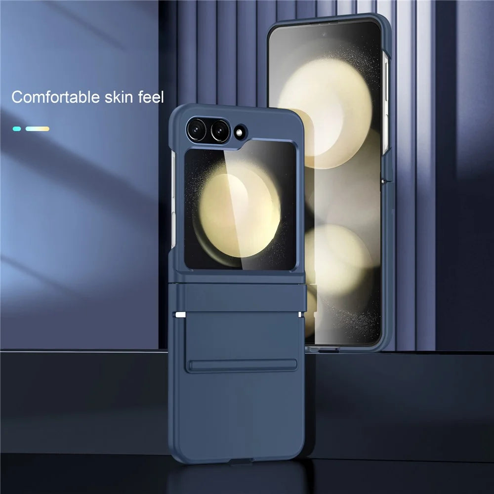 For Samsung Galaxy Z Flip5 5G Case Anti-Drop PC+PU Phone Cover - Navy Blue - 2