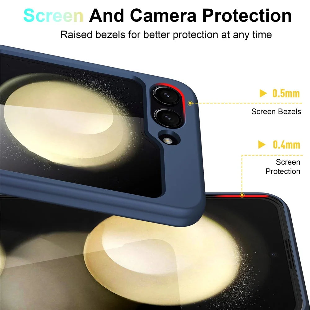 For Samsung Galaxy Z Flip5 5G Case Anti-Drop PC+PU Phone Cover - Navy Blue - 5