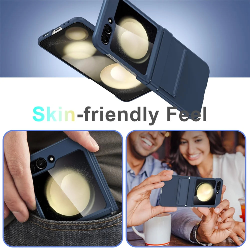 For Samsung Galaxy Z Flip5 5G Case Anti-Drop PC+PU Phone Cover - Navy Blue - 7