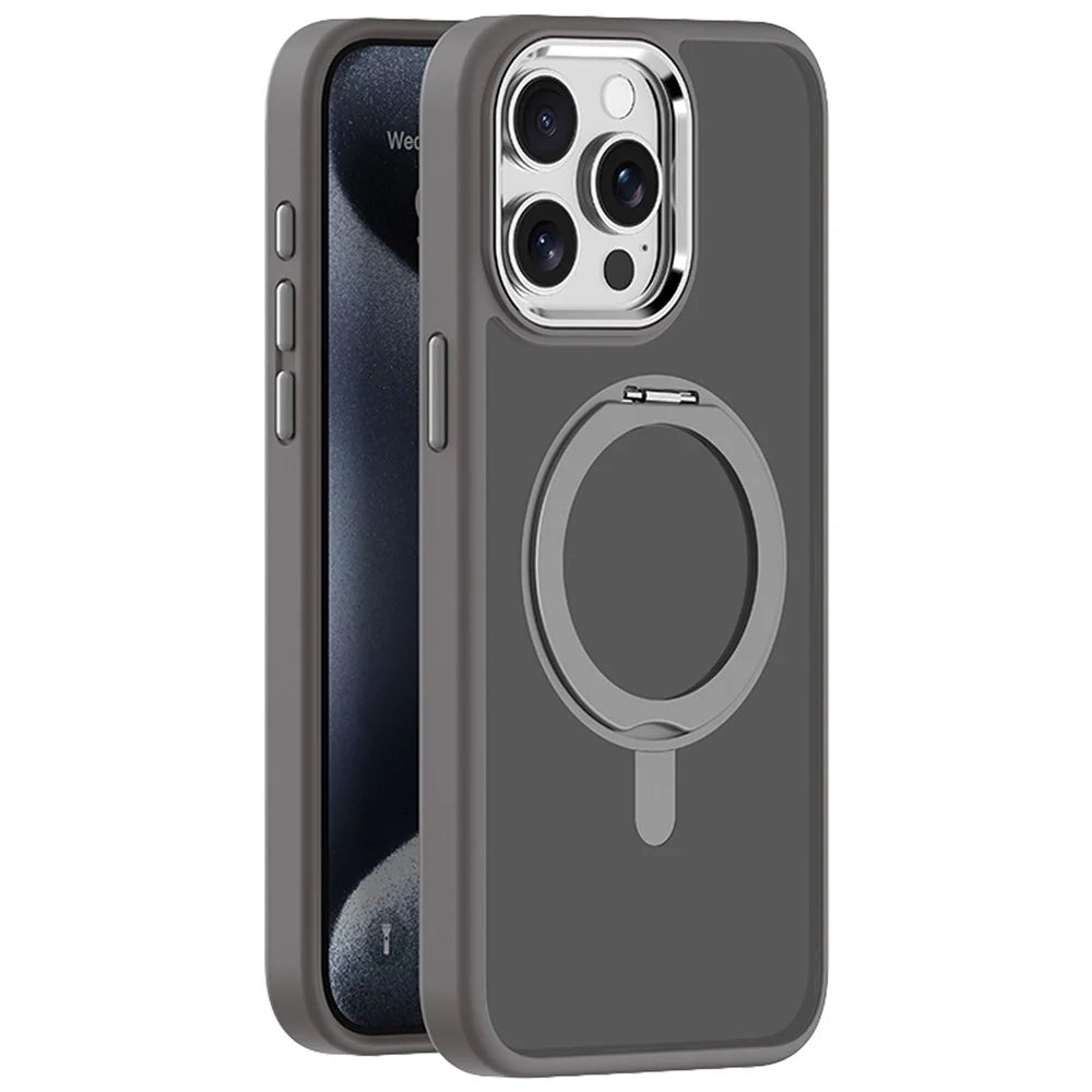 For iPhone 15 Pro Case Magnetic Kickstand TPU+Acrylic Phone Cover Skin-Touch - Grey - 1