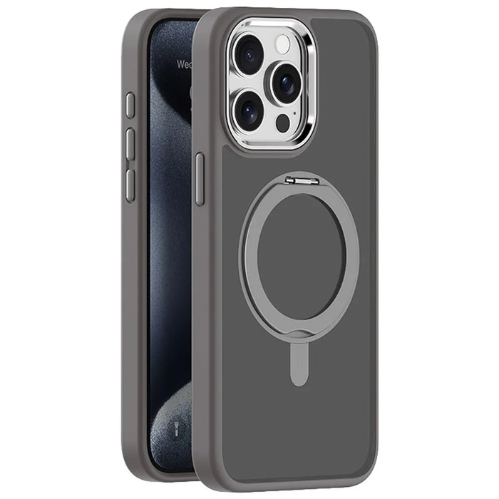 For iPhone 15 Pro Case Magnetic Kickstand TPU+Acrylic Phone Cover Skin-Touch - Grey - 1