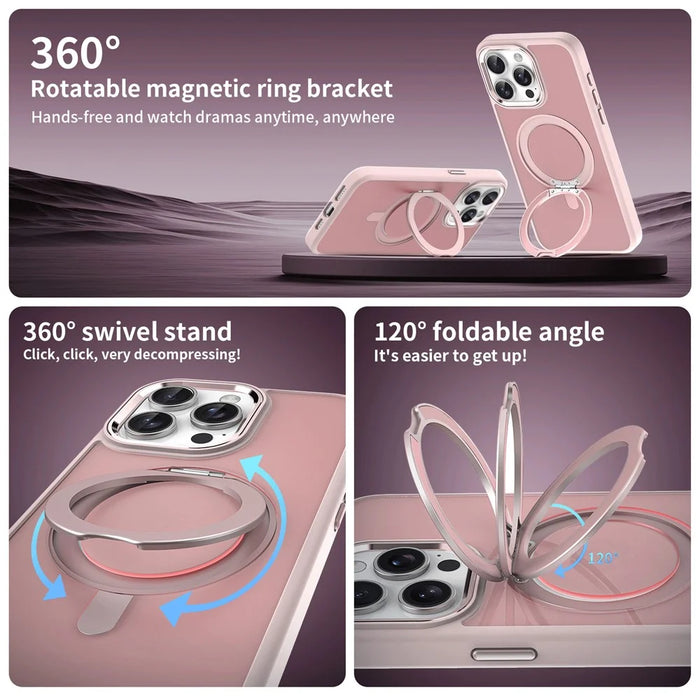 For iPhone 15 Pro Case Magnetic Kickstand TPU+Acrylic Phone Cover Skin-Touch - Grey - 2