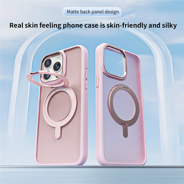 For iPhone 15 Pro Case Magnetic Kickstand TPU+Acrylic Phone Cover Skin-Touch - Grey - 3