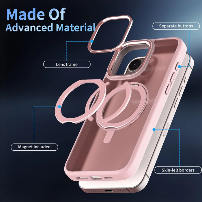 For iPhone 15 Pro Case Magnetic Kickstand TPU+Acrylic Phone Cover Skin-Touch - Grey - 6