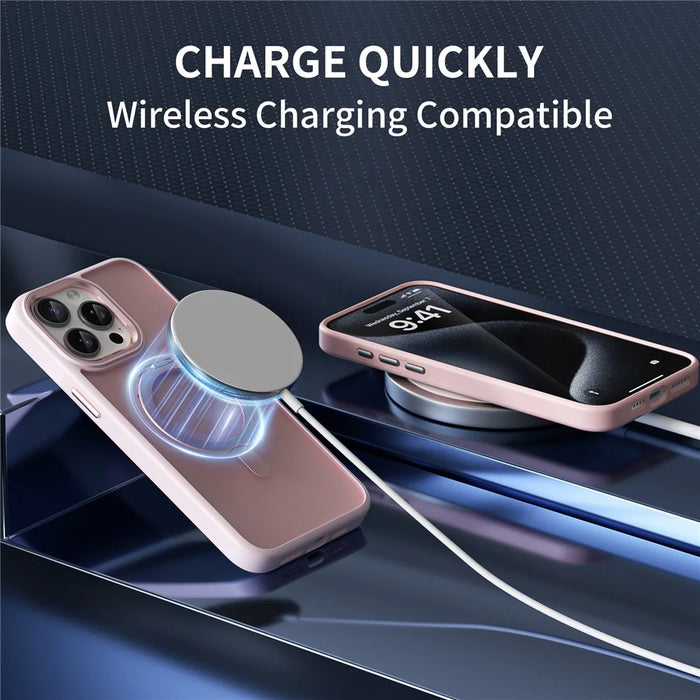 For iPhone 15 Pro Case Magnetic Kickstand TPU+Acrylic Phone Cover Skin-Touch - Grey - 7
