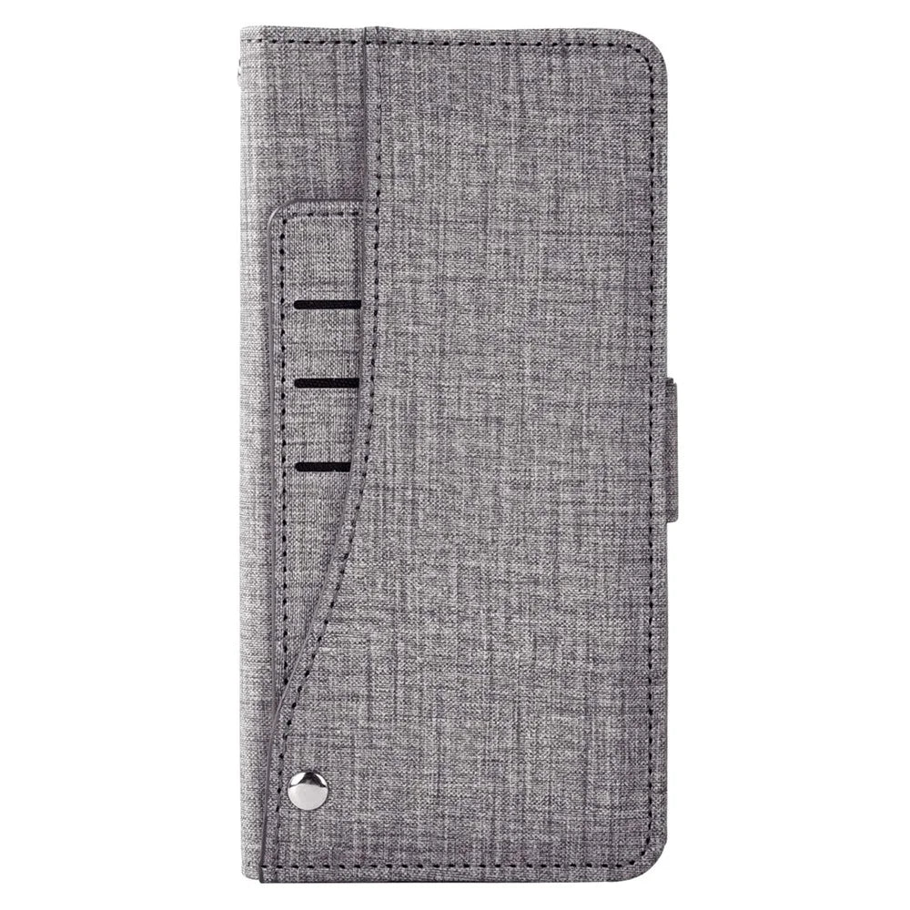For iPhone 14 Pro Max Jeans Cloth Texture PU Leather Wallet Stand Cover Rotating Card Slot Phone Case - Grey - 6