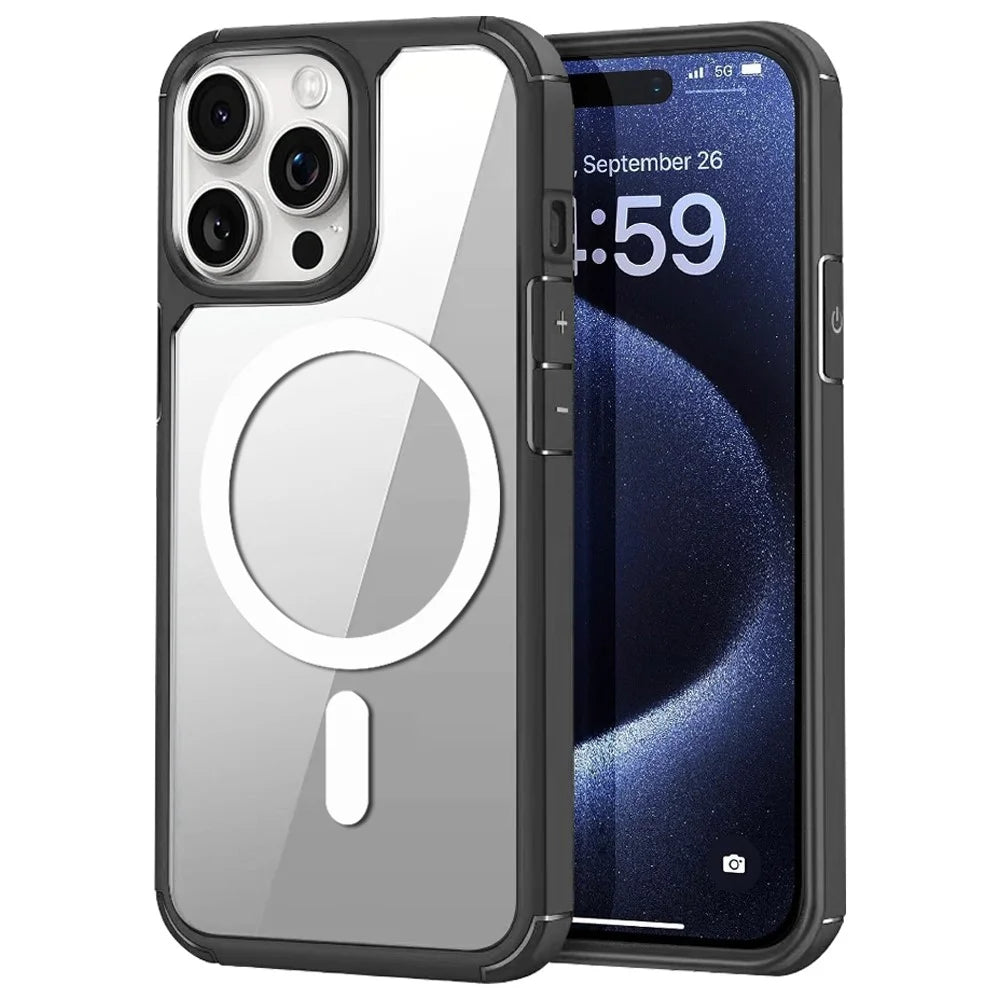 For iPhone 14 Pro Magnetic Case TPU + Acrylic Phone Back Cover Compatible with MagSafe - Black  /  White - 1