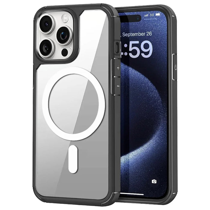 For iPhone 14 Pro Magnetic Case TPU + Acrylic Phone Back Cover Compatible with MagSafe - Black  /  White - 1