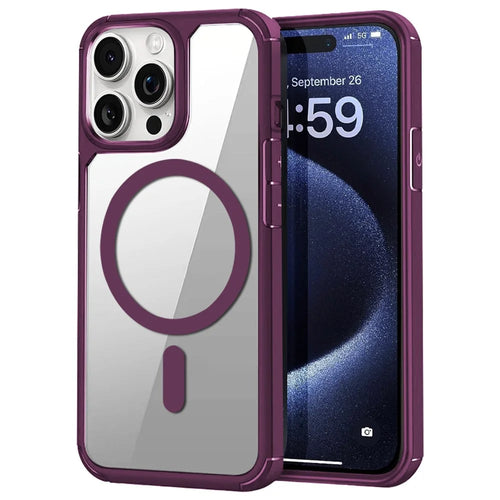 For iPhone 13 Pro Max Magnetic Case TPU + Acrylic Phone Back Cover Compatible with MagSafe - Plum - 1
