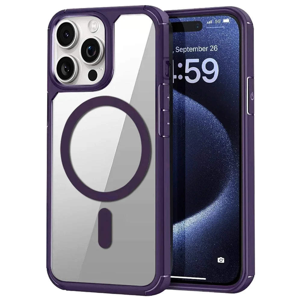 For iPhone 14 Pro Max Magnetic Case TPU + Acrylic Phone Back Cover Compatible with MagSafe - Purple - 1