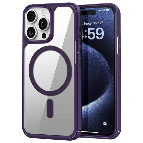 For iPhone 14 Pro Max Magnetic Case TPU + Acrylic Phone Back Cover Compatible with MagSafe - Purple - 1