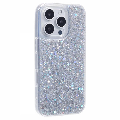For iPhone 16 Pro Case Soft TPU Glittery Design Shockproof Phone Cover - Silver - 1
