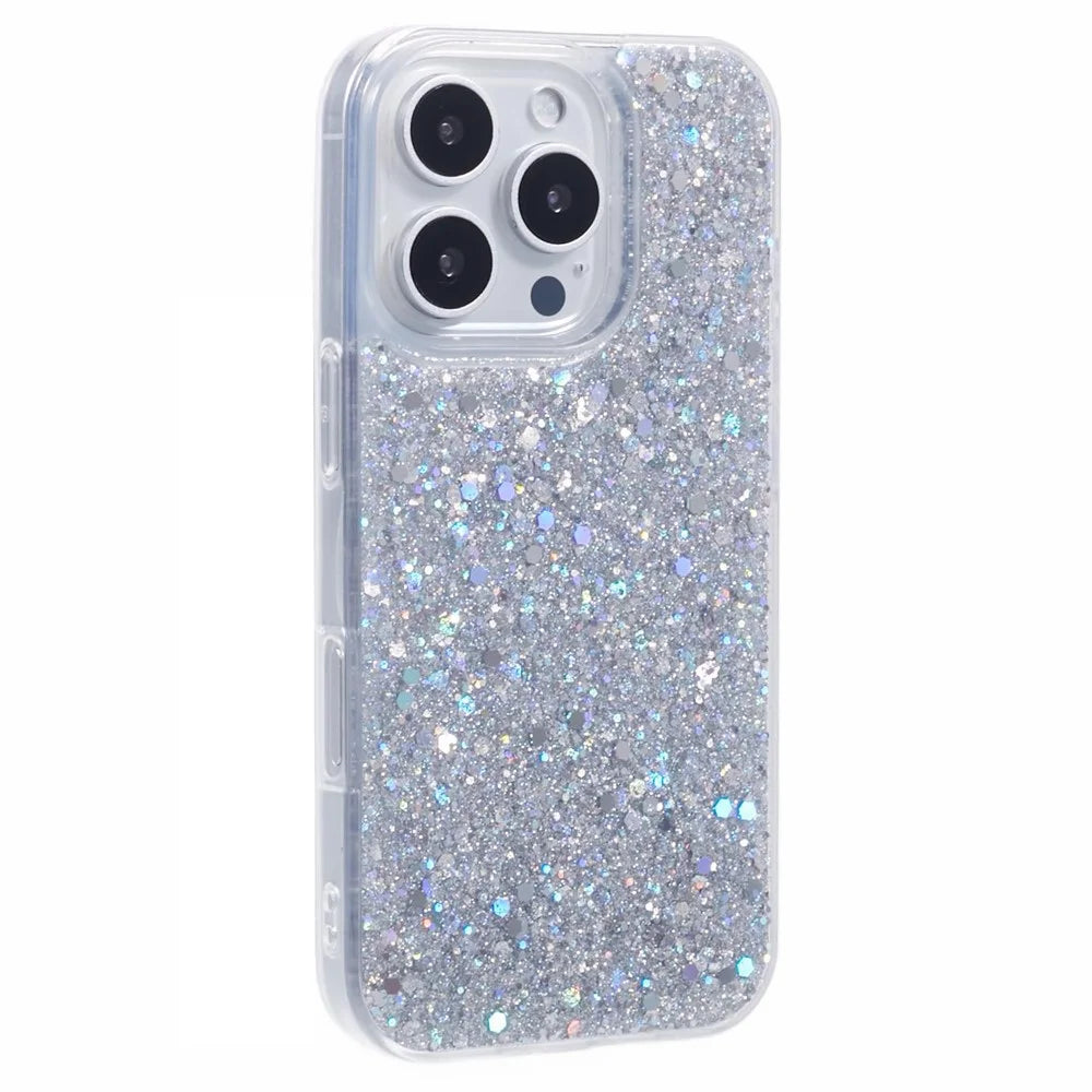 For iPhone 16 Pro Case Soft TPU Glittery Design Shockproof Phone Cover - Silver - 1