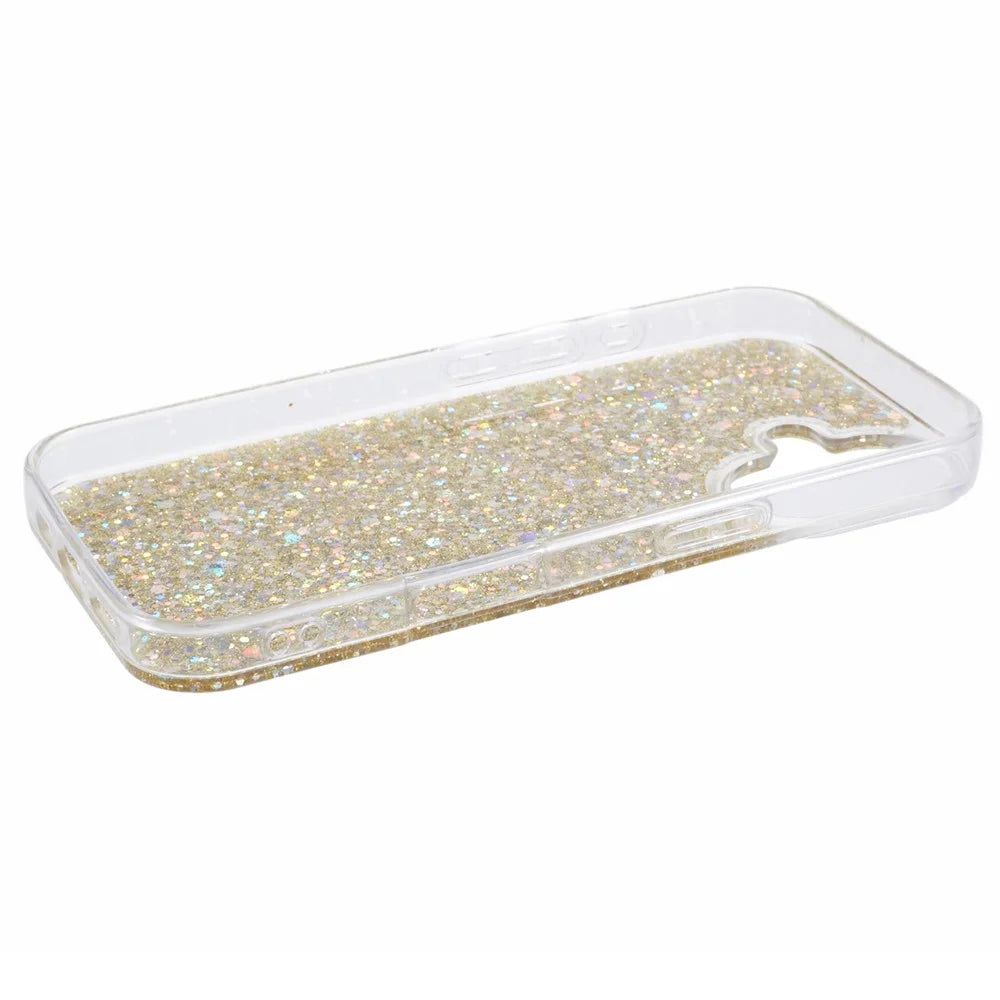 For iPhone 16 Shockproof Case Glittery Design Soft TPU Phone Cover - Gold - 4