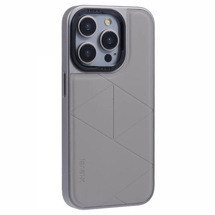 X-LEVEL For iPhone 15 Pro Case Geometric Line Leather+PC+TPU Phone Cover - Titanium Grey - 1