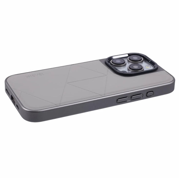 X-LEVEL For iPhone 15 Pro Case Geometric Line Leather+PC+TPU Phone Cover - Titanium Grey - 5