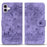 For iPhone 16 Plus Case Flower Cat Imprinted Leather Phone Cover with Card Holder Wallet - Purple - 1