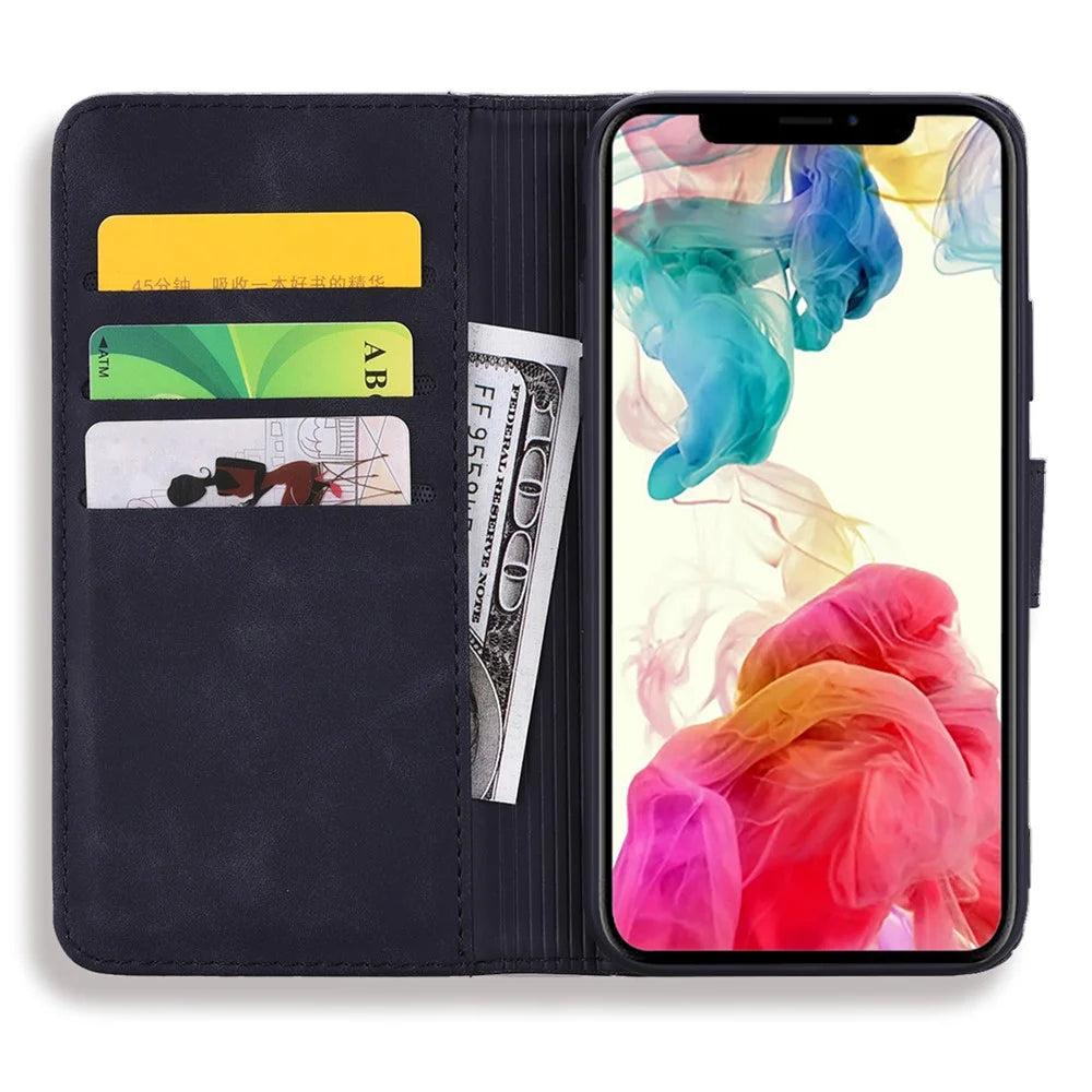 For iPhone 16 Case Flower Imprinted PU Leather Wallet Phone Cover - Black - 2