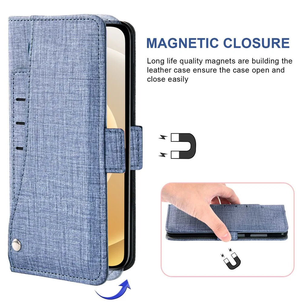 Flip Phone Cover for iPhone 12 / 12 Pro 6.1 inch, Jeans Cloth Texture PU Leather Wallet Stand Rotating Card Slot Phone Case - Blue - 4