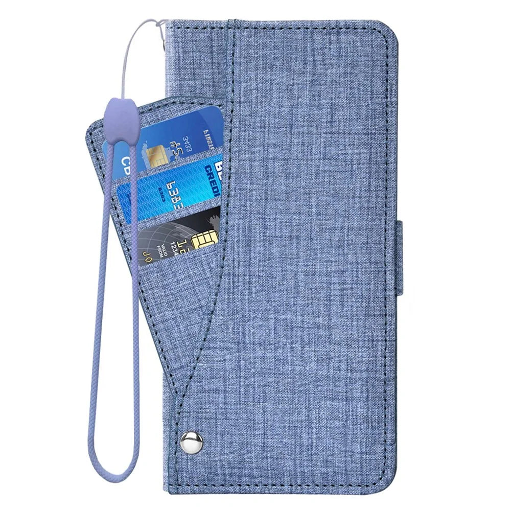 Flip Phone Cover for iPhone 12 / 12 Pro 6.1 inch, Jeans Cloth Texture PU Leather Wallet Stand Rotating Card Slot Phone Case - Blue - 5