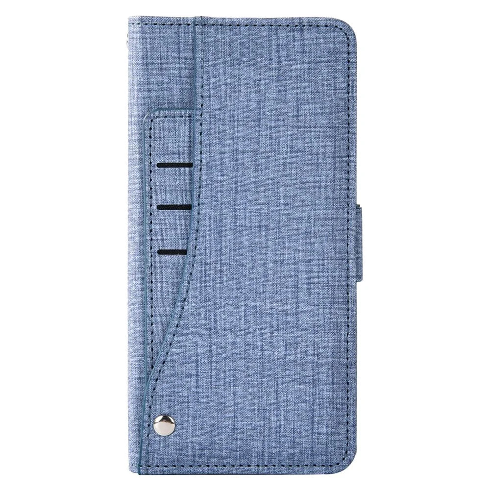 Flip Phone Cover for iPhone 12 / 12 Pro 6.1 inch, Jeans Cloth Texture PU Leather Wallet Stand Rotating Card Slot Phone Case - Blue - 6