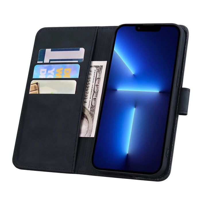 For iPhone 16 Pro Max Case PU Leather Wallet Flip Phone Cover Flower Imprinted - Black - 2