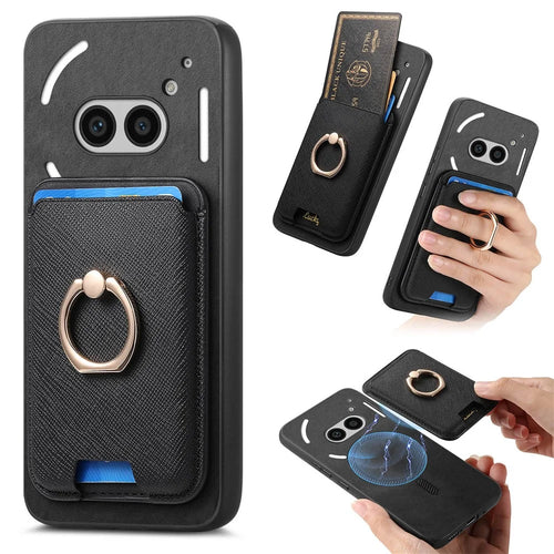 For Nothing Phone (2a) Plus / Phone (2a) Magnetic Case Leather+TPU Phone Cover Detachable Card Bag - Black - 1
