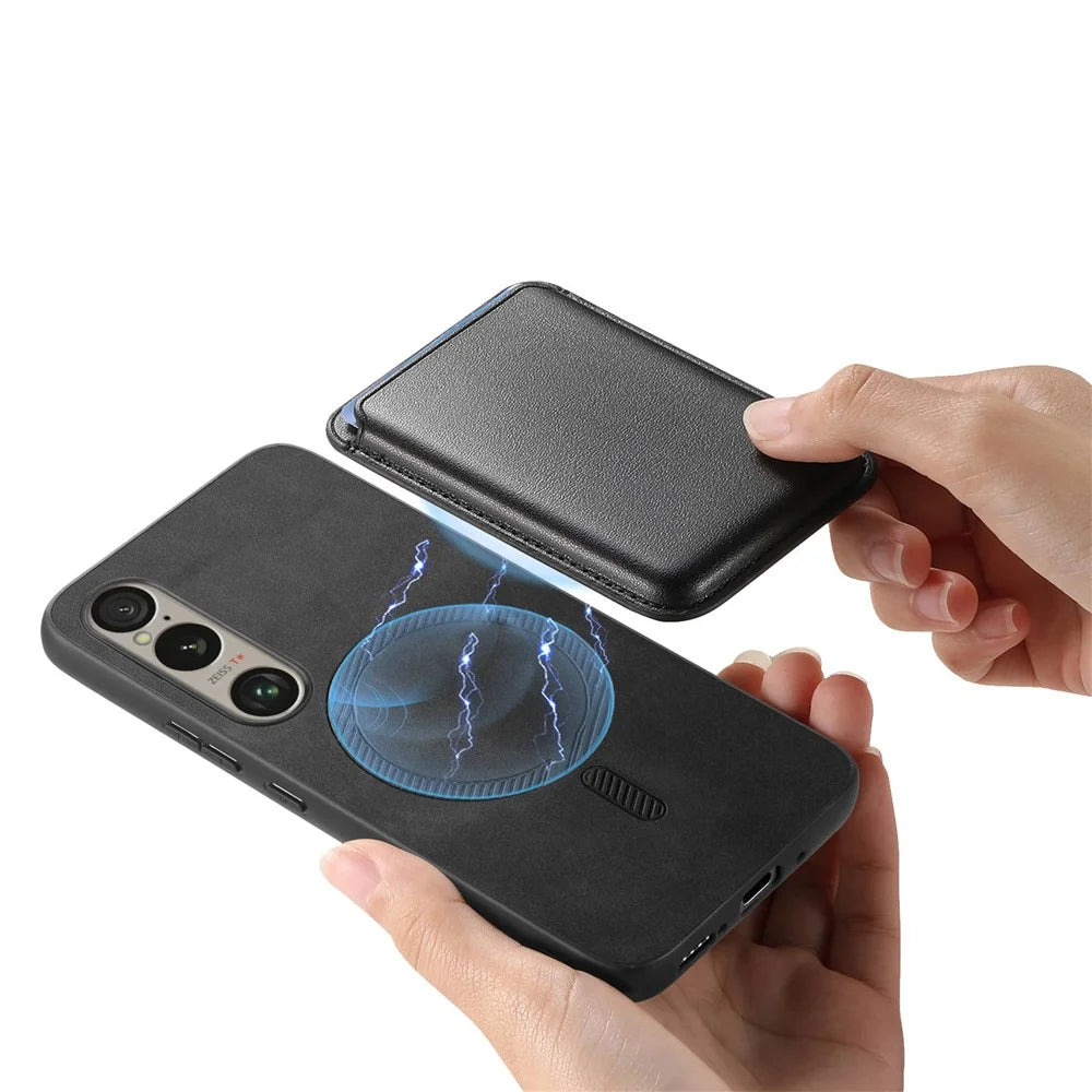 B2 For Sony Xperia 1 VI Case Leather+TPU Phone Cover with Detachable Card Bag - Black - 4