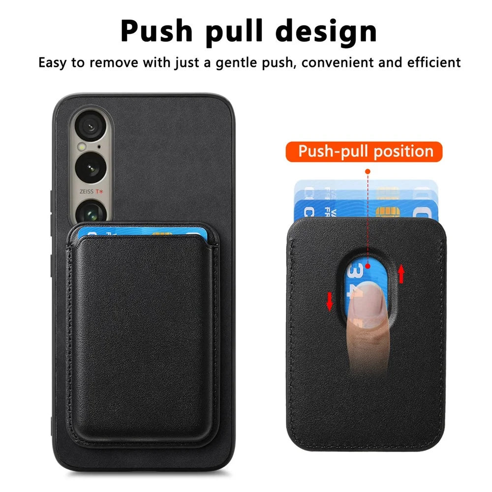 B2 For Sony Xperia 1 VI Case Leather+TPU Phone Cover with Detachable Card Bag - Black - 6