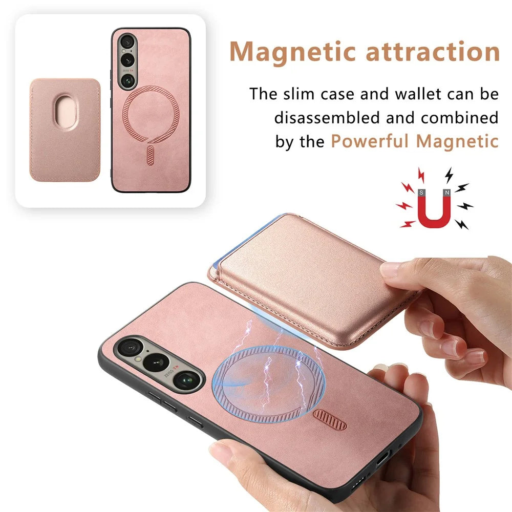 B2 For Sony Xperia 1 VI Case Leather+TPU Phone Cover with Detachable Card Bag - Black - 7
