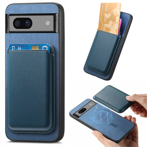 B2 For Google Pixel 7a Magnetic Case Detachable Card Holder Leather+TPU Phone Cover - Blue - 1