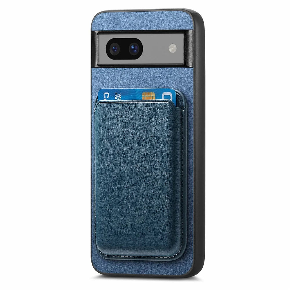 B2 For Google Pixel 7a Magnetic Case Detachable Card Holder Leather+TPU Phone Cover - Blue - 2
