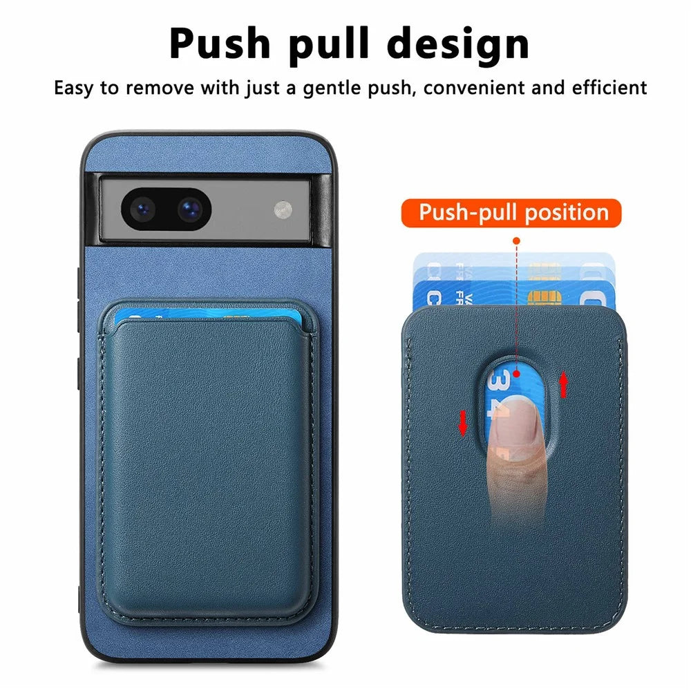 B2 For Google Pixel 7a Magnetic Case Detachable Card Holder Leather+TPU Phone Cover - Blue - 4